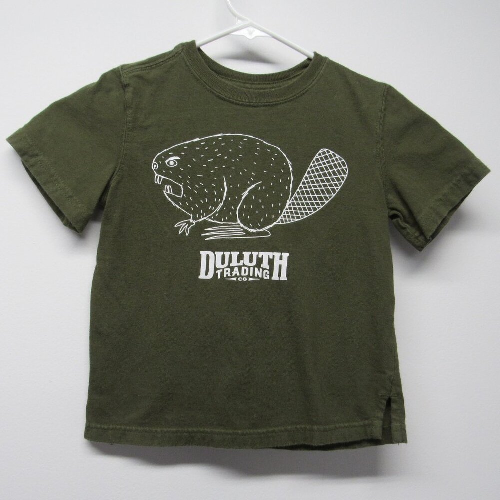 Duluth Trading Co Angry Beaver Relaxed Fit Longtail T Shirt Green Toddler sz 3T